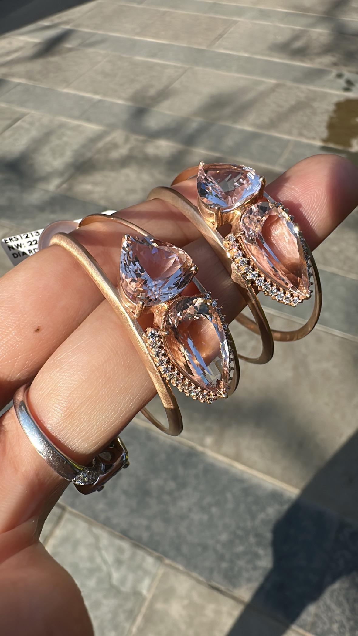 Créoles en or jaune mat 18 carats, morganite et diamants de 20,46 carats en vente 2
