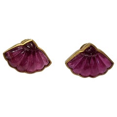 Set in 18K Yellow Matte Gold, 22.47 carats, carved Tourmaline Stud Earrings