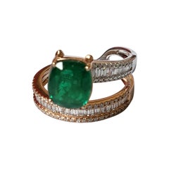 Anillo de compromiso de oro amarillo/blanco de 18 quilates, esmeralda natural de Zambia y diamantes
