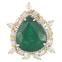 Set in 18K, Zambian Emerald, Yellow Marquise and Baguette Diamonds Cocktail Ring