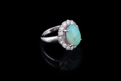 Set in Platinum 900, Australian Opal and Diamonds Wedding or Engagement Ring