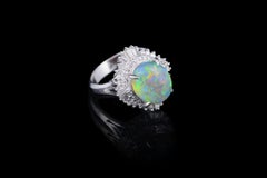 Set in Platinum 900, Australian Opal and Taper Baguette Diamonds Cocktail Ring