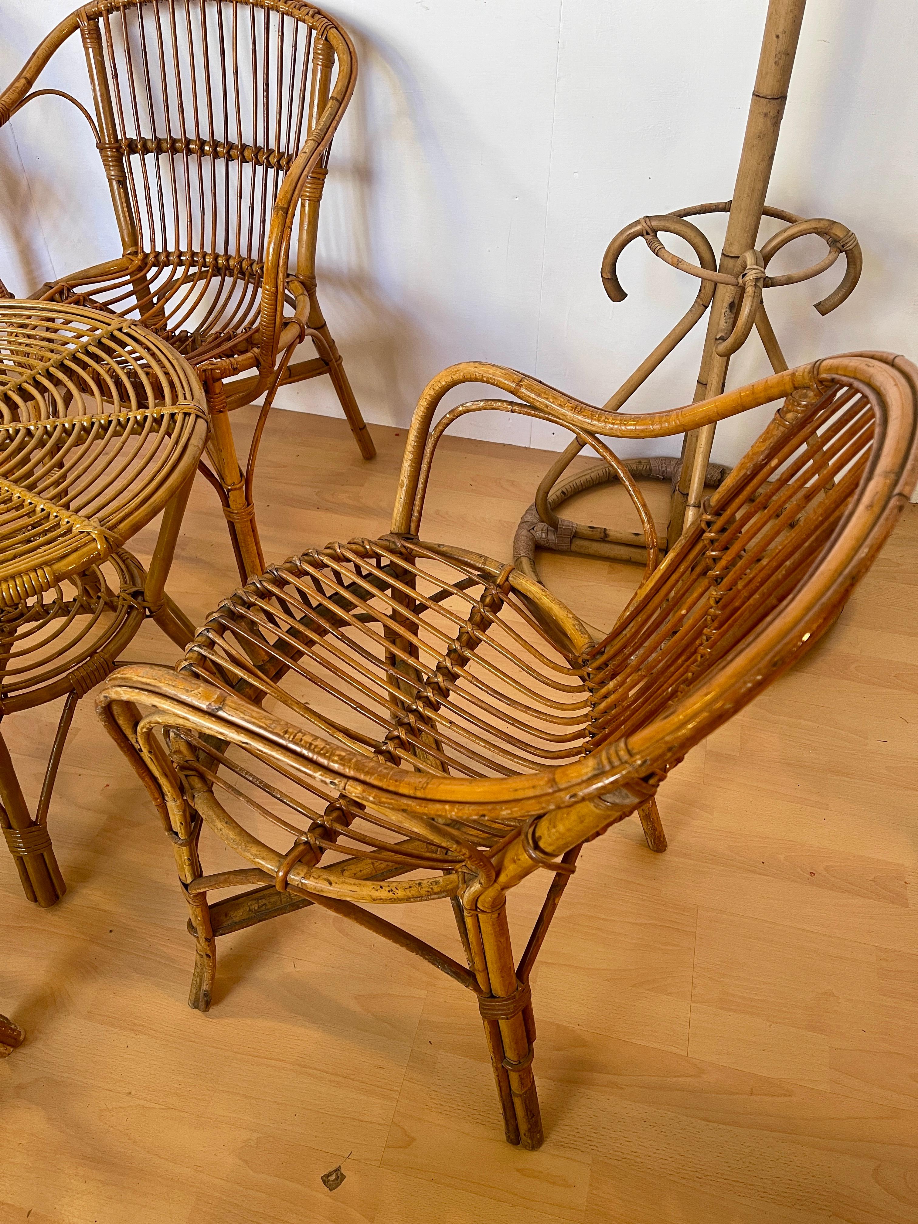 Set in bambù e rattan design bonacina anni '90 