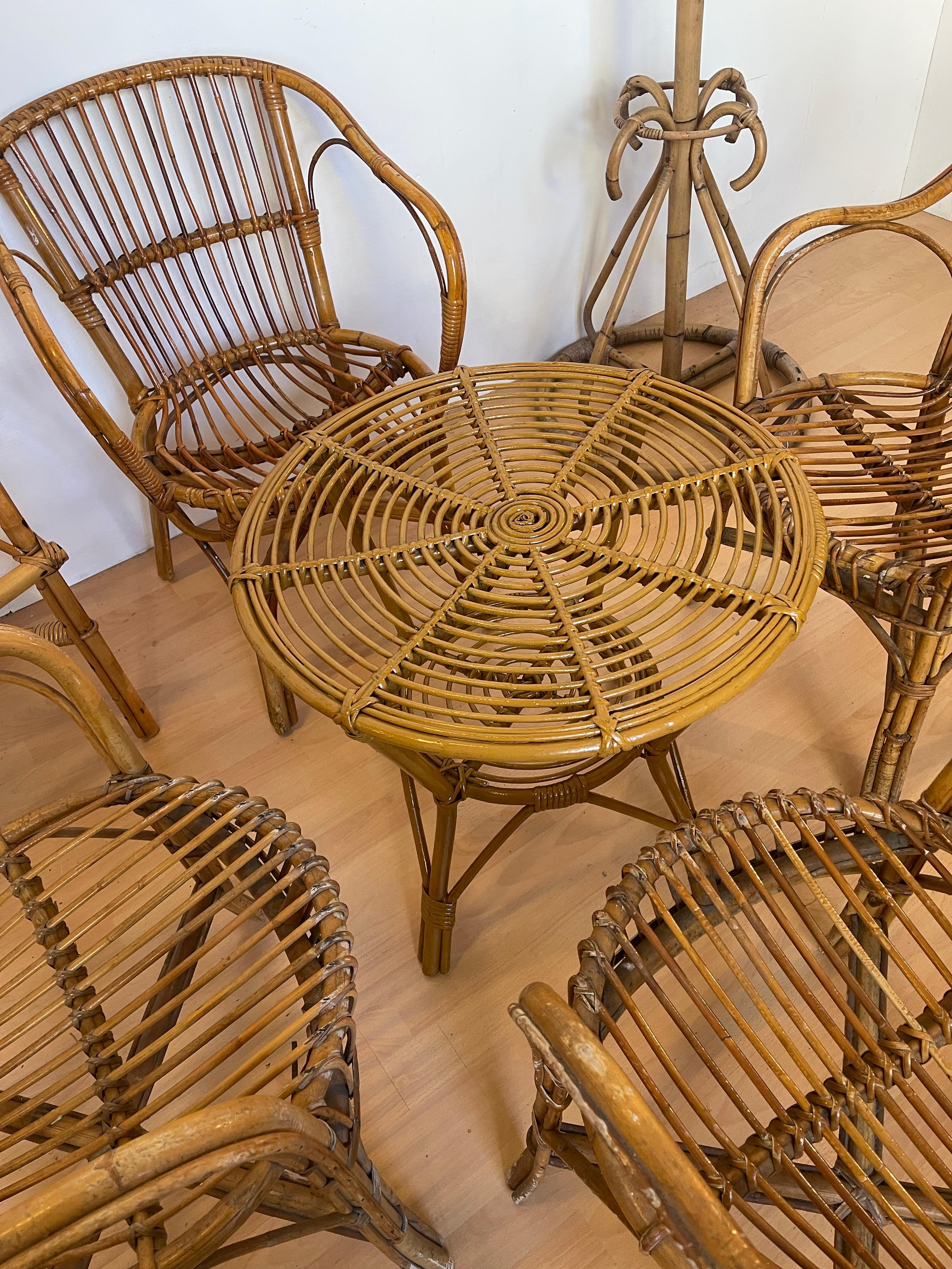 Italian Set in bambù e rattan design bonacina anni '90 in vendita