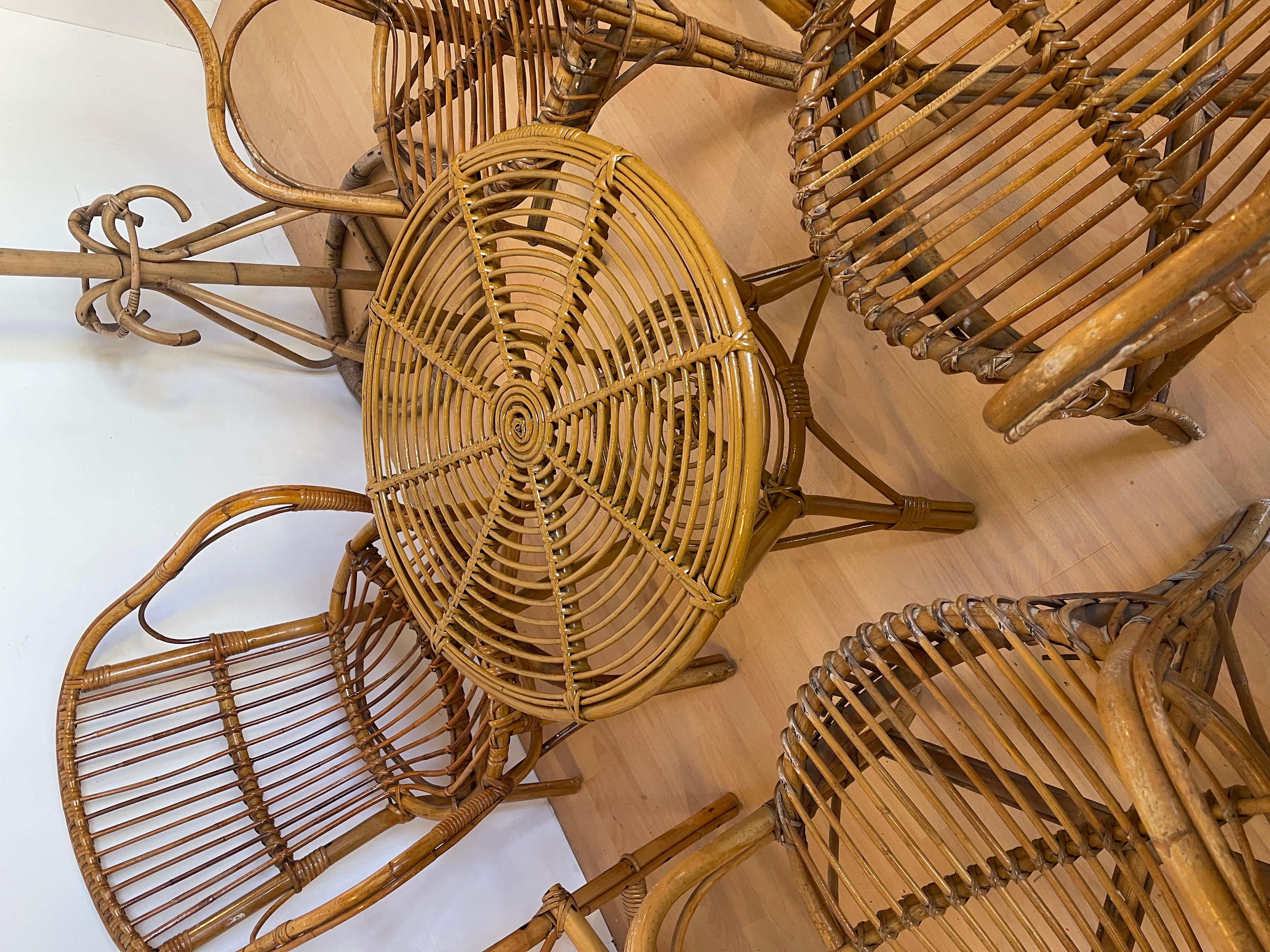 Italian Set in bambù e rattan design bonacina anni '90 in vendita