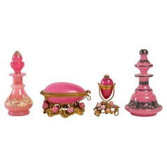 Antique Set in Pink Opaline of the Bottles and the Boxes