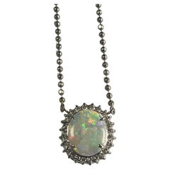 Set in Platinum 850, Natural Ethiopian Opal & Diamonds Pendant/ Chain Necklace