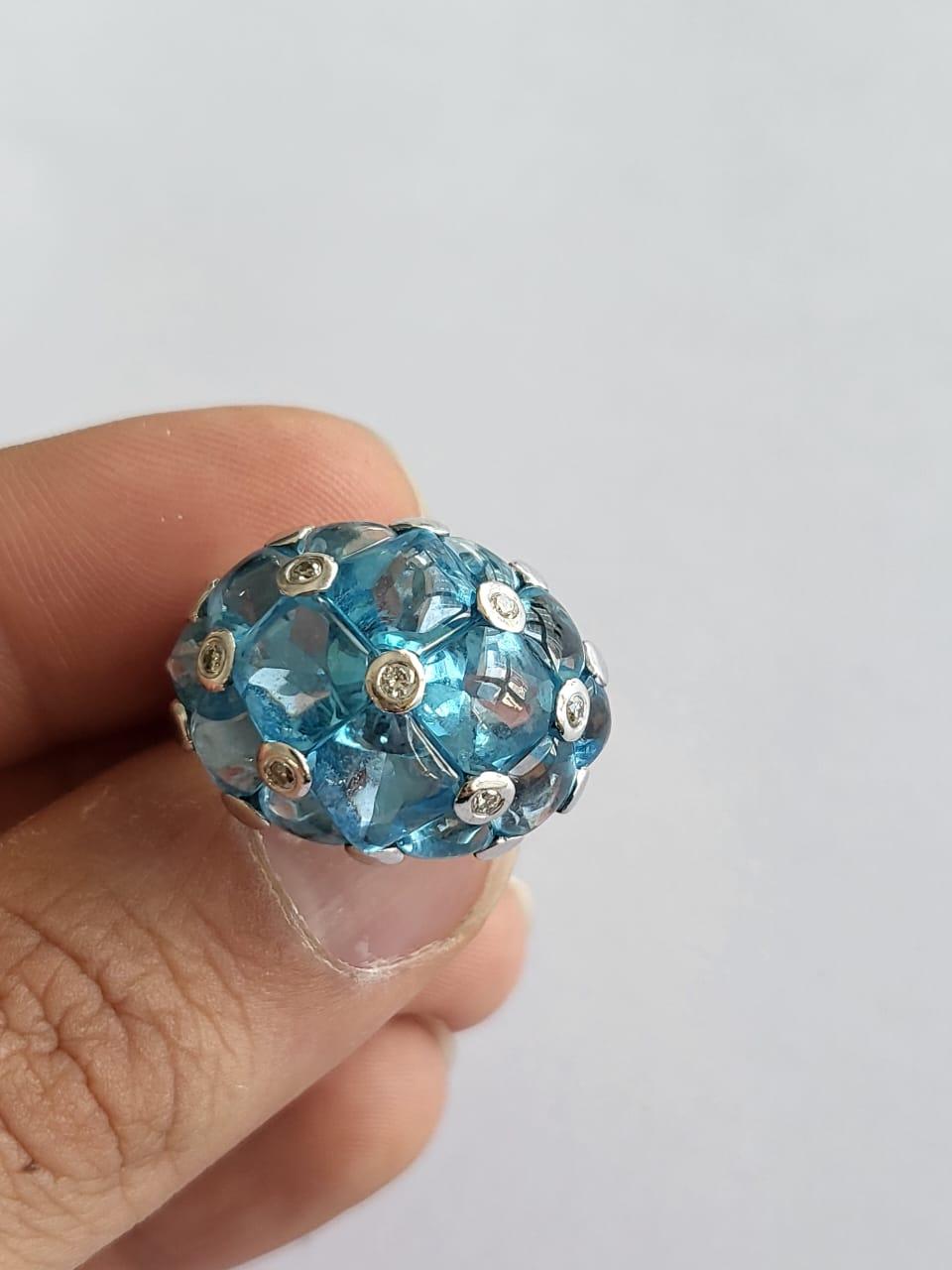 Set in Platin 900, 14,73 Karat, Aquamarin & Diamanten Dome Cluster Ringe im Zustand „Neu“ in Hong Kong, HK