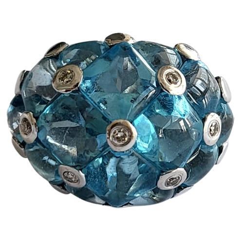 Set in Platinum 900, 14.73 Carats, Aquamarine & Diamonds Dome Cluster Rings For Sale