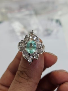 Set in Platinum 900, 1.72 carats, Paraiba Tourmaline & Diamonds Engagement Ring