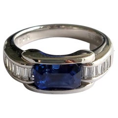 Set in Platinum 900, 2.13 carats Ceylon Blue Sapphire & Diamonds Engagement Ring