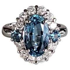 Set in Platinum 900, 3.60 Carats, Aquamarine & Diamonds Engagement/Cocktail Ring