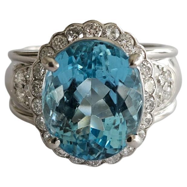 Verlobungs-/Cocktailring aus Platin 900, 6,83 Karat, Aquamarin und Diamanten