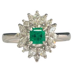 Set in Platinum 900, Natural Columbian Emerald & Diamonds Engagement Ring