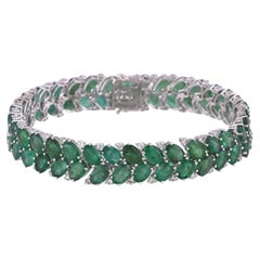 Set in Platinum 950, 28.81 carats, Zambian Emeralds & Diamonds Link Bracelet