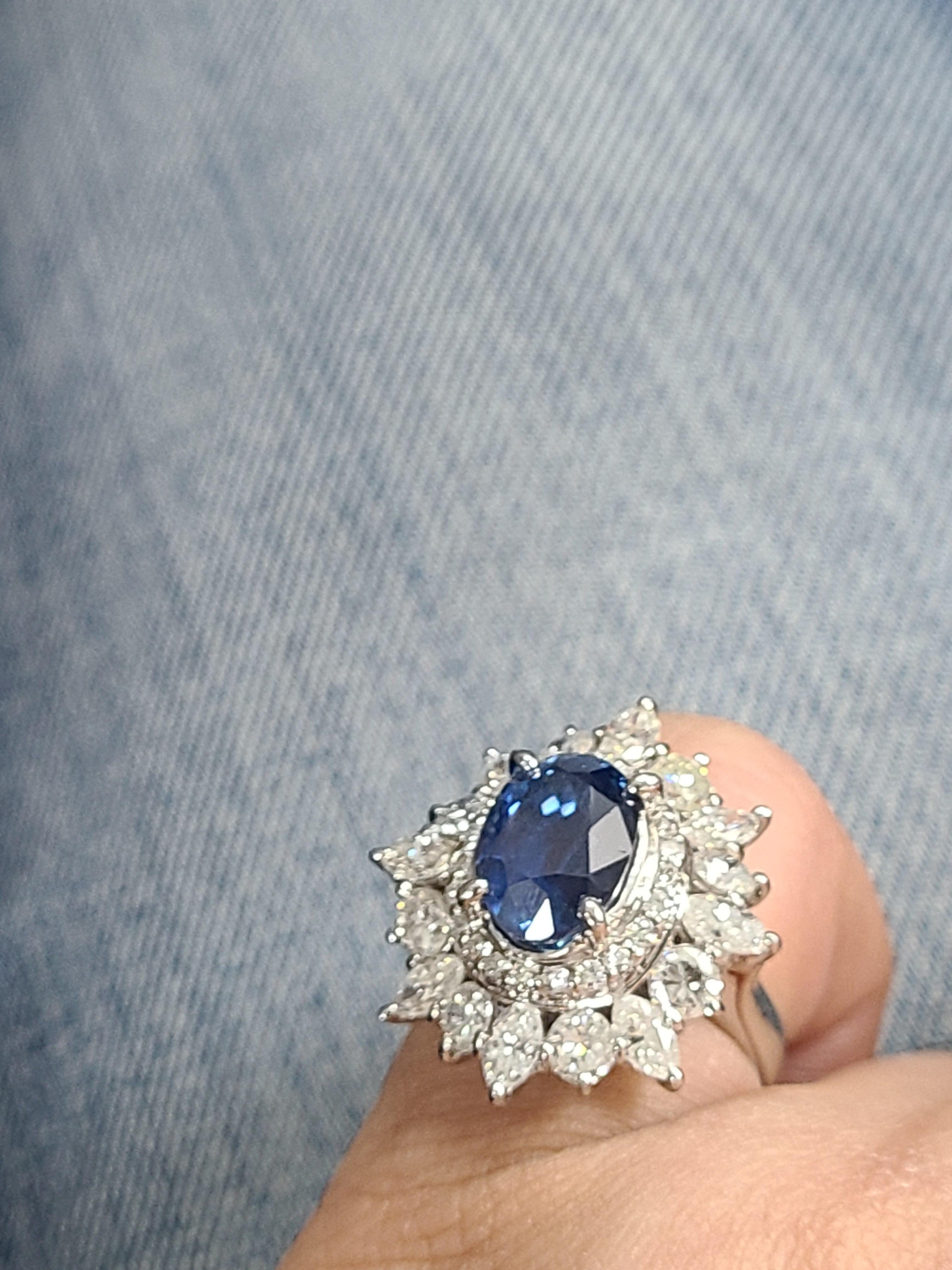 Platinum PT900 Blue Sapphire Ring with Diamonds 4