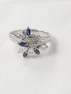 Platinum PT900 Blue Sapphire Ring with Diamonds