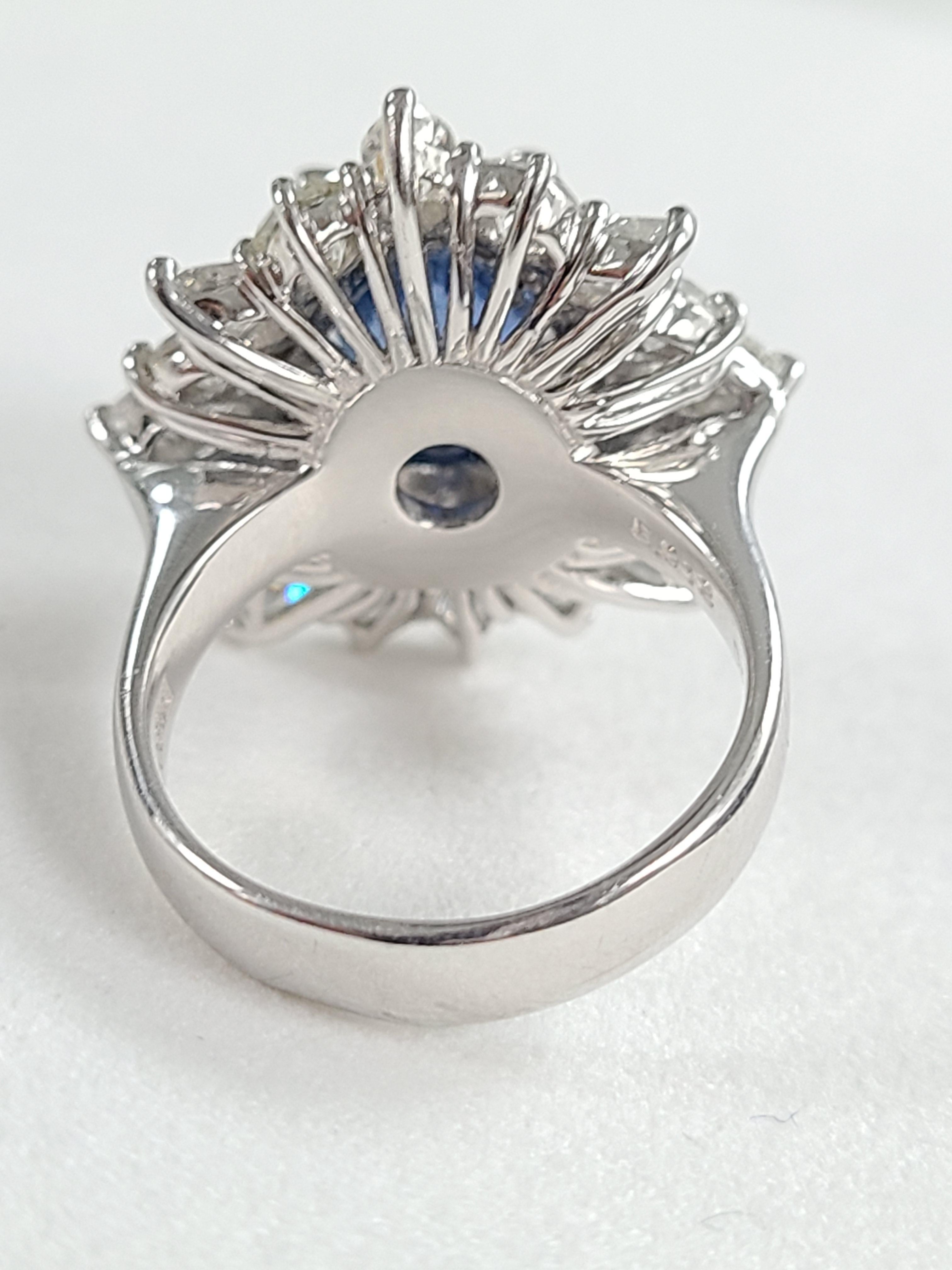 Platinum PT900 Blue Sapphire Ring with Diamonds 1