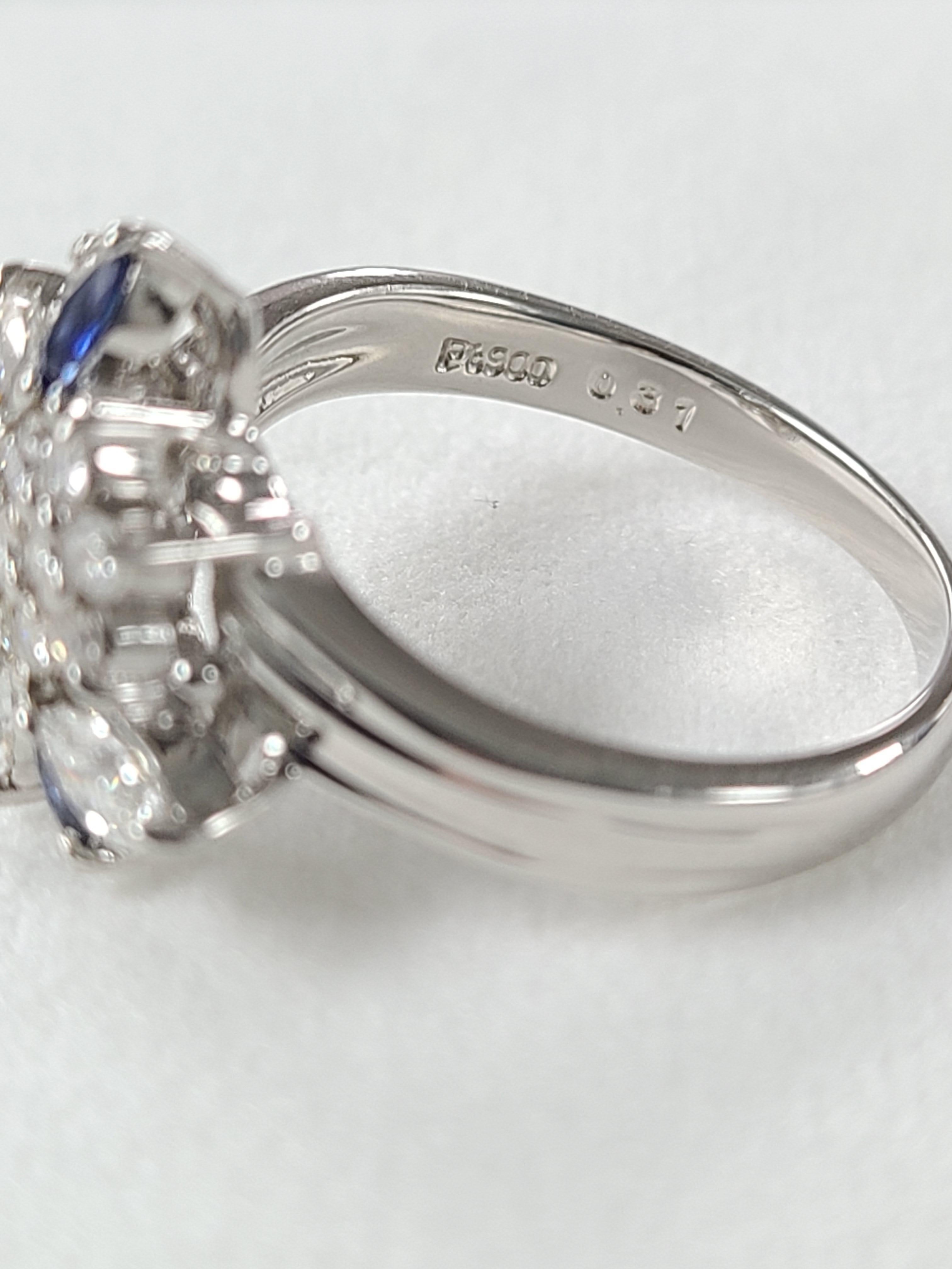 Women's or Men's Platinum PT900 Blue Sapphire Ring with Diamonds For Sale