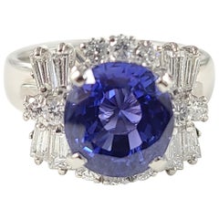 Platinum PT900 Blue Sapphire Ring with Diamonds