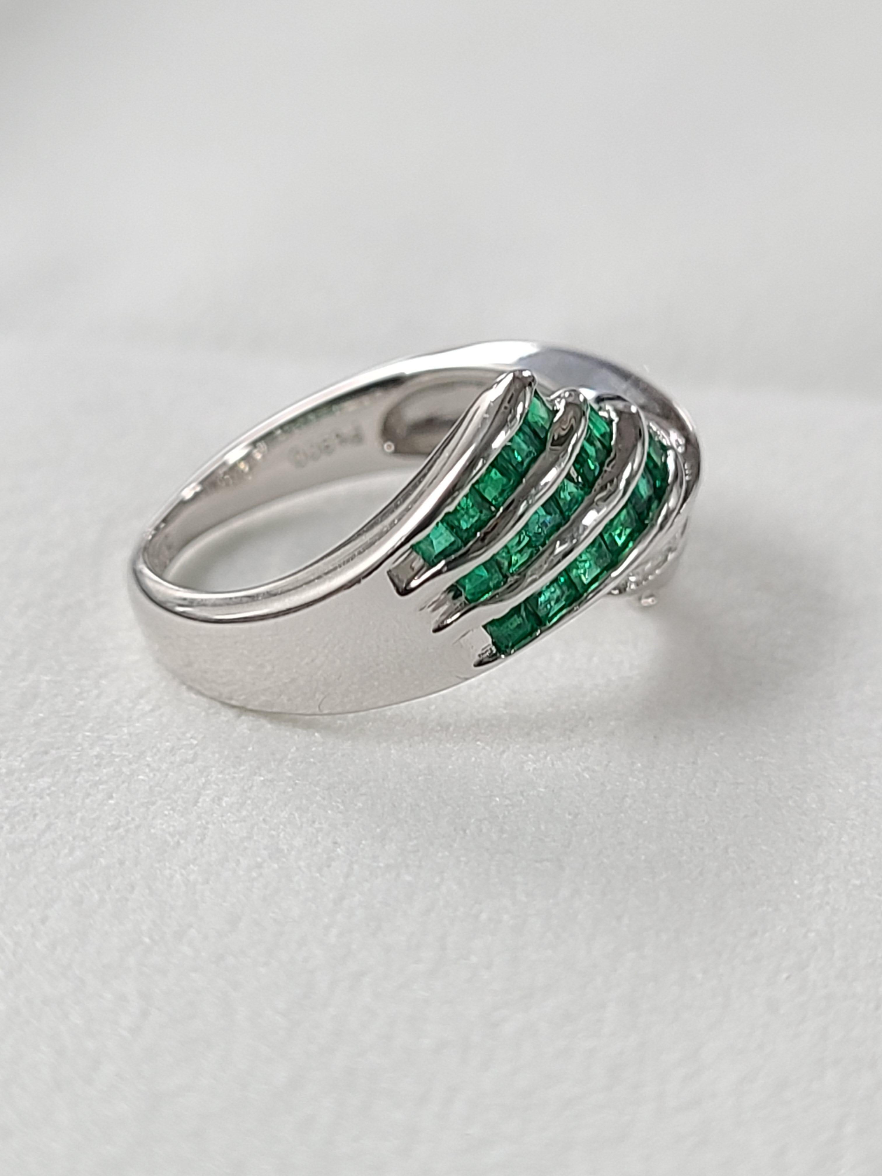 Platinum PT 900 Emerald Ring with Diamonds For Sale 2
