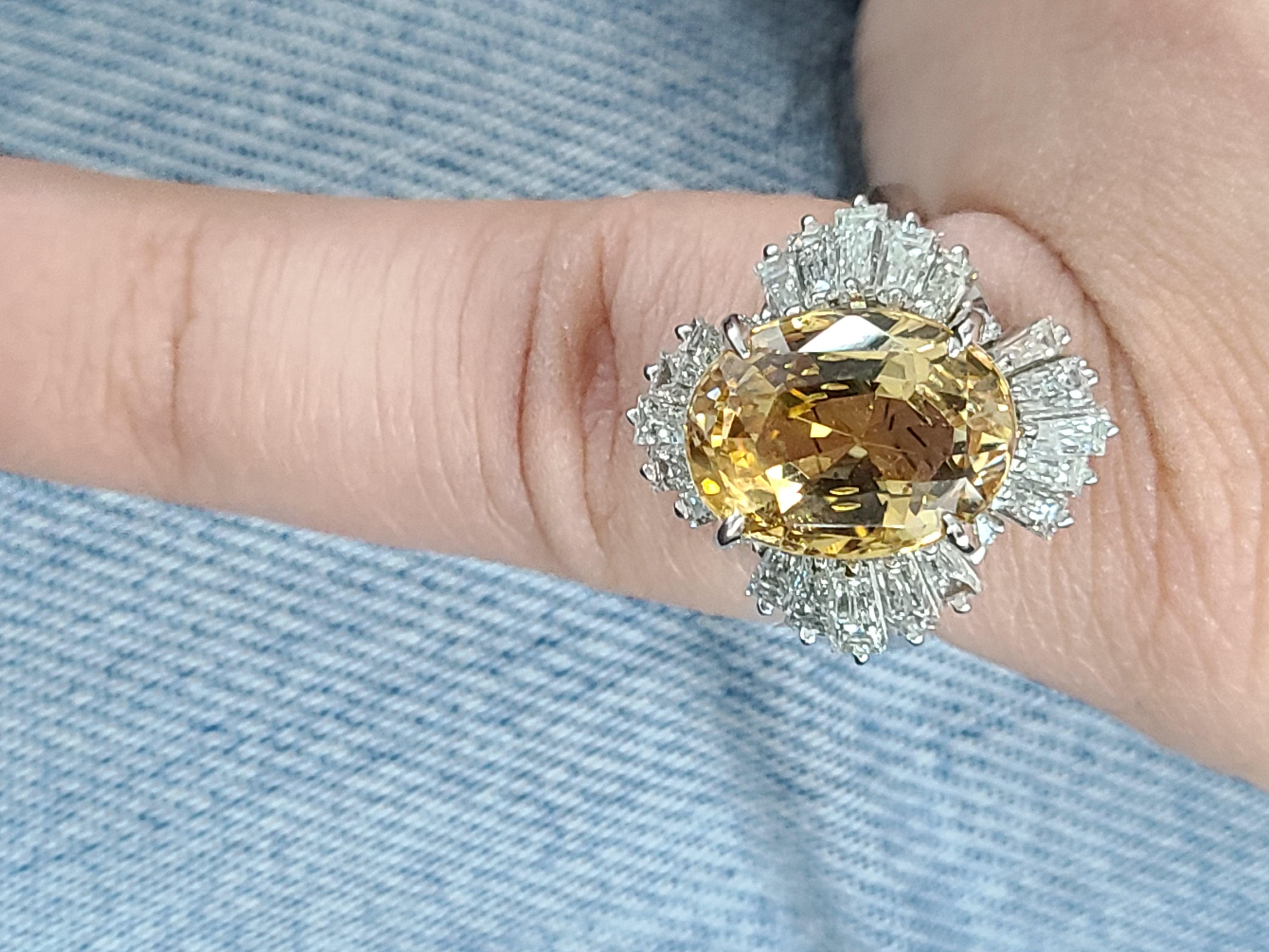 Platinum PT900 Orange Sapphire Ring with Diamonds 3