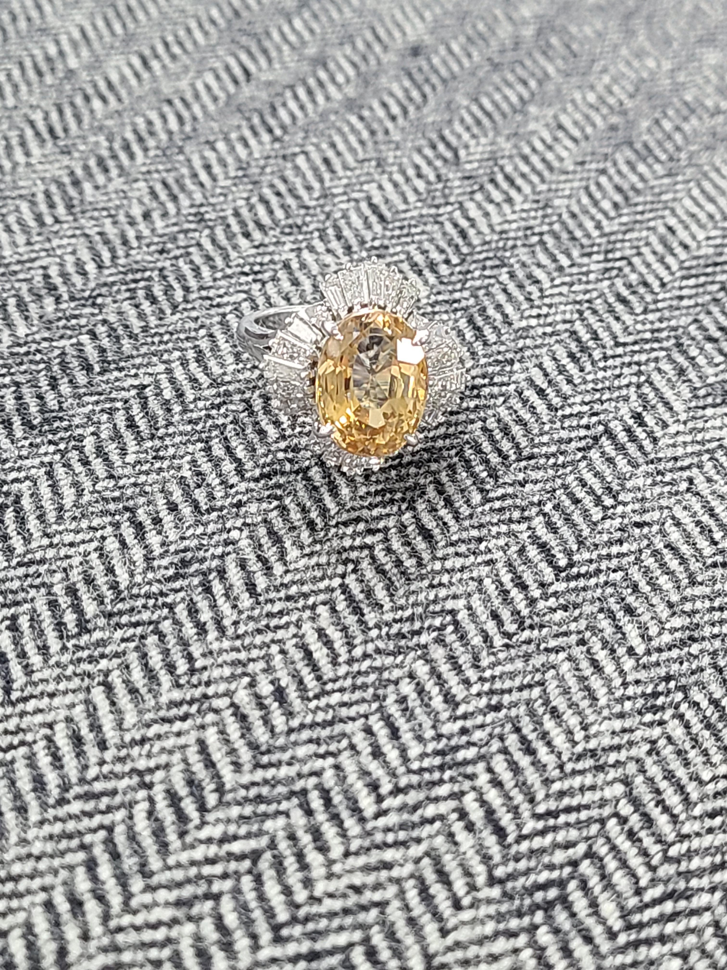 Platinum PT900 Orange Sapphire Ring with Diamonds 1