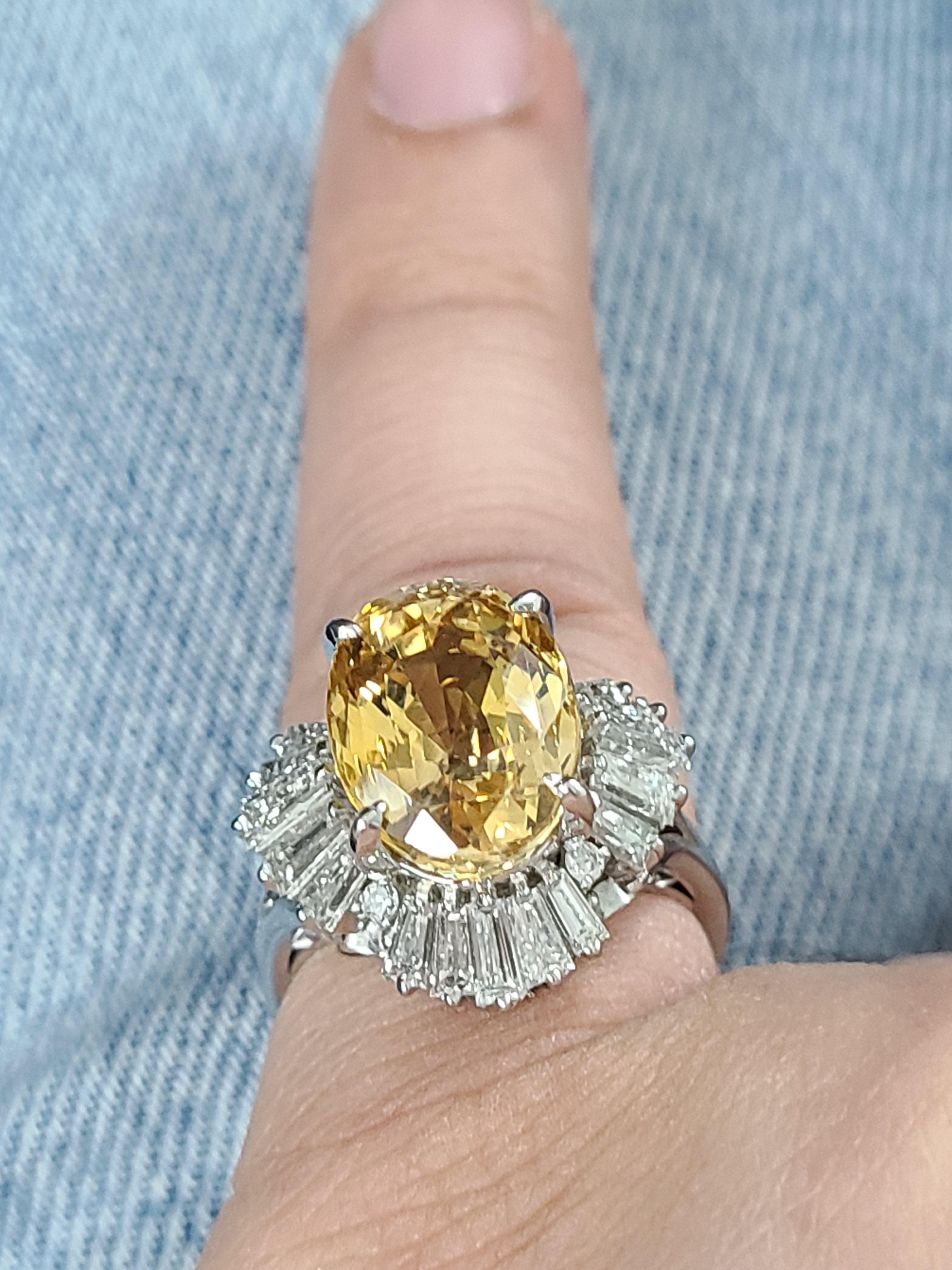 Platinum PT900 Orange Sapphire Ring with Diamonds 2