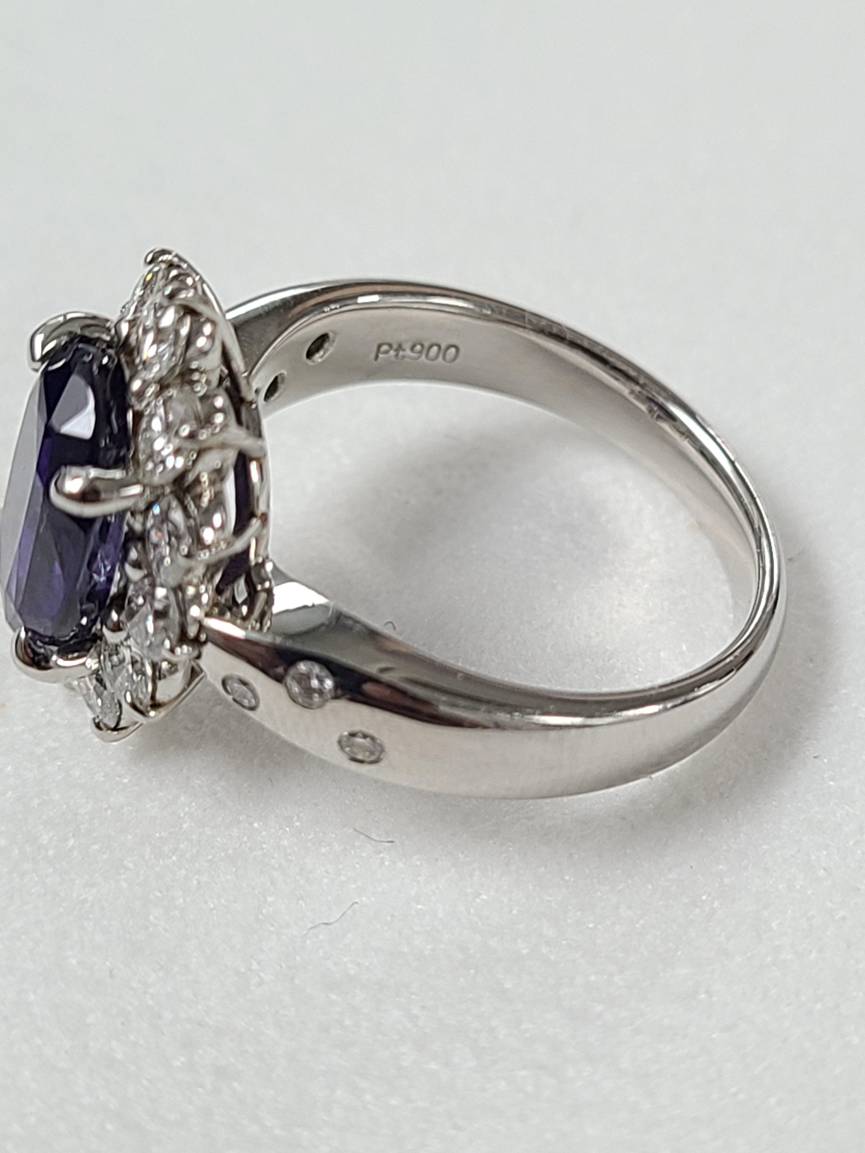 Platinum PT900 Purple Sapphire Ring with Diamonds In New Condition In Hong Kong, HK