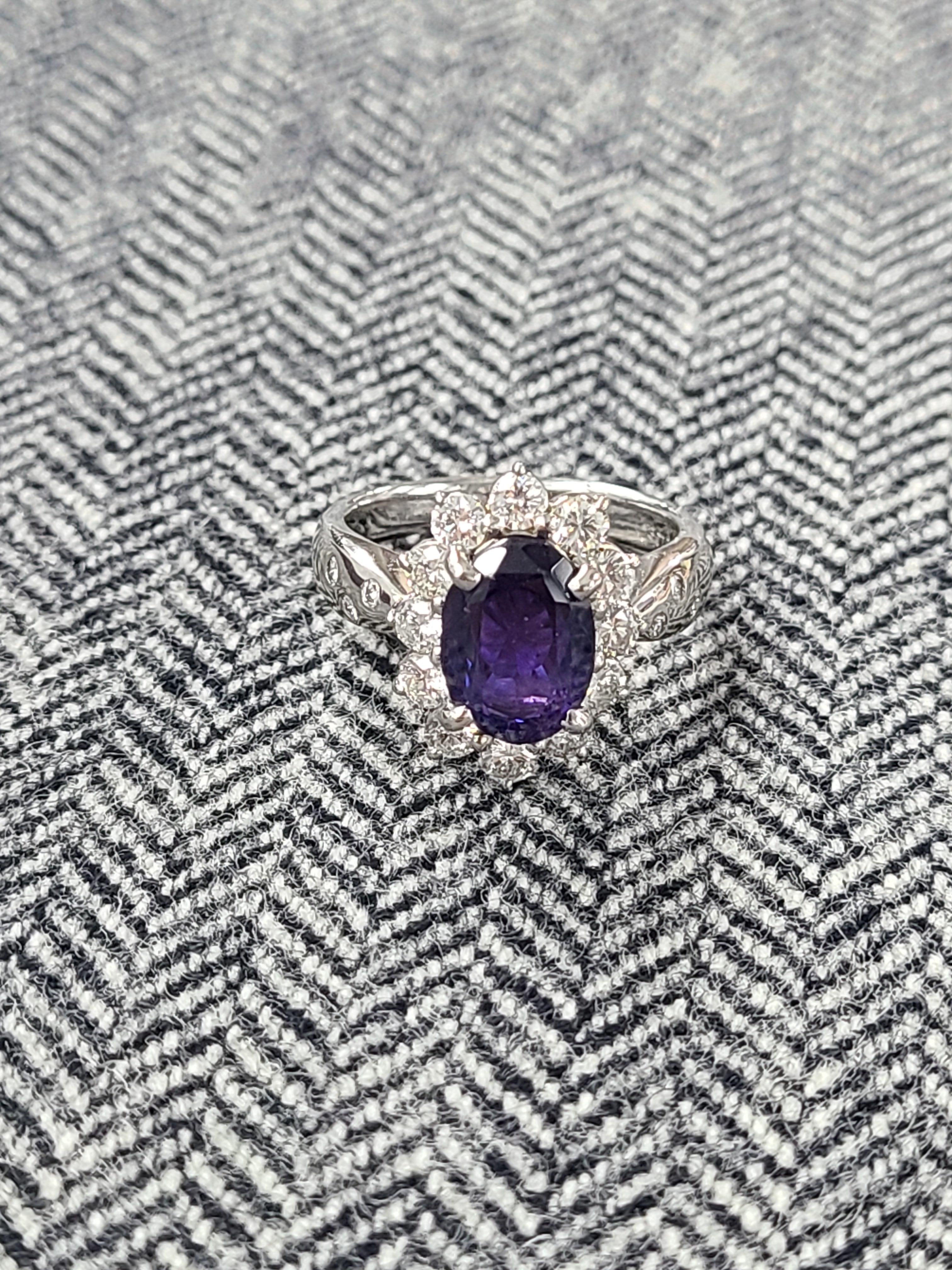 Platinum PT900 Purple Sapphire Ring with Diamonds 1
