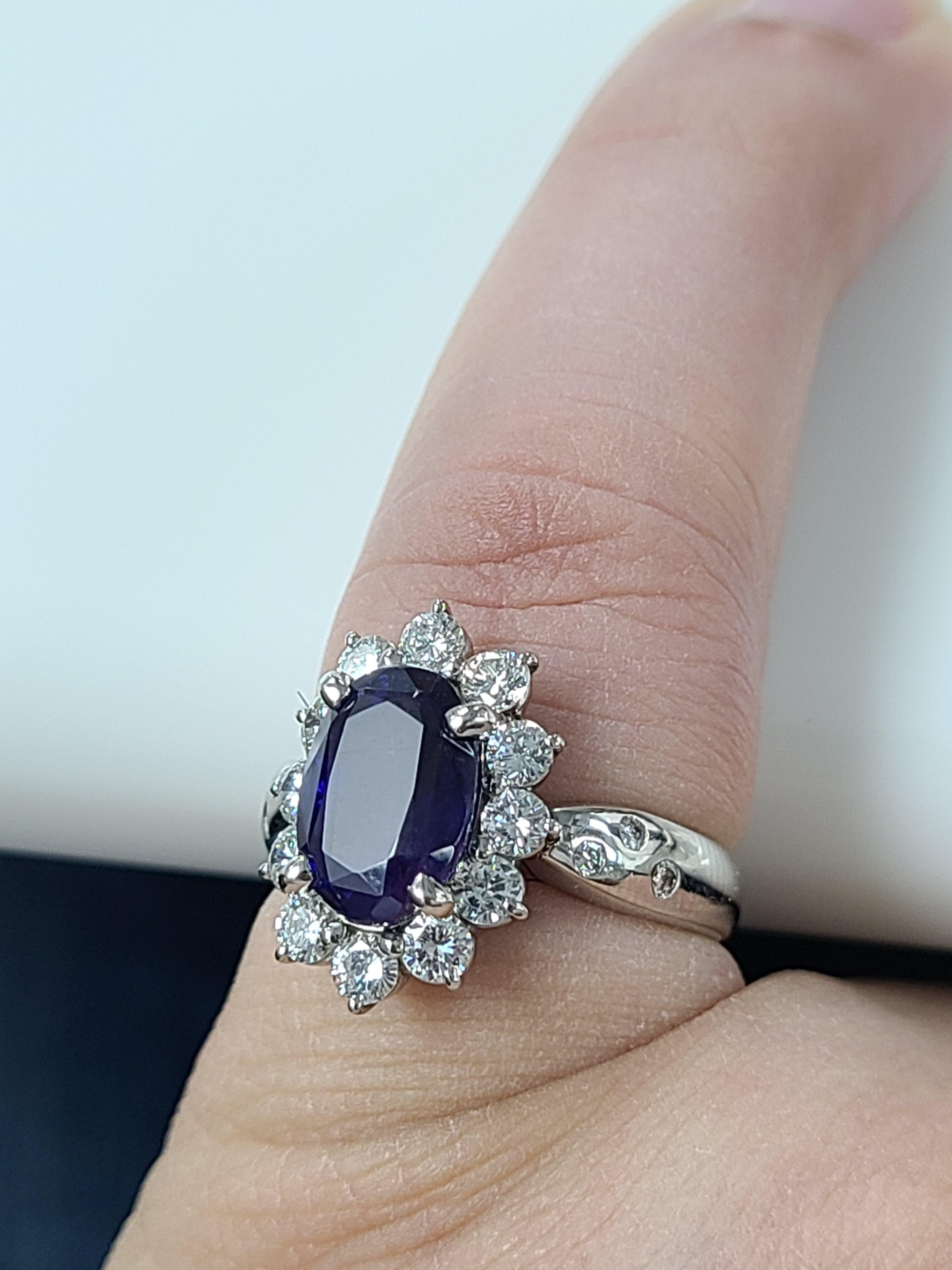 Platinum PT900 Purple Sapphire Ring with Diamonds 2