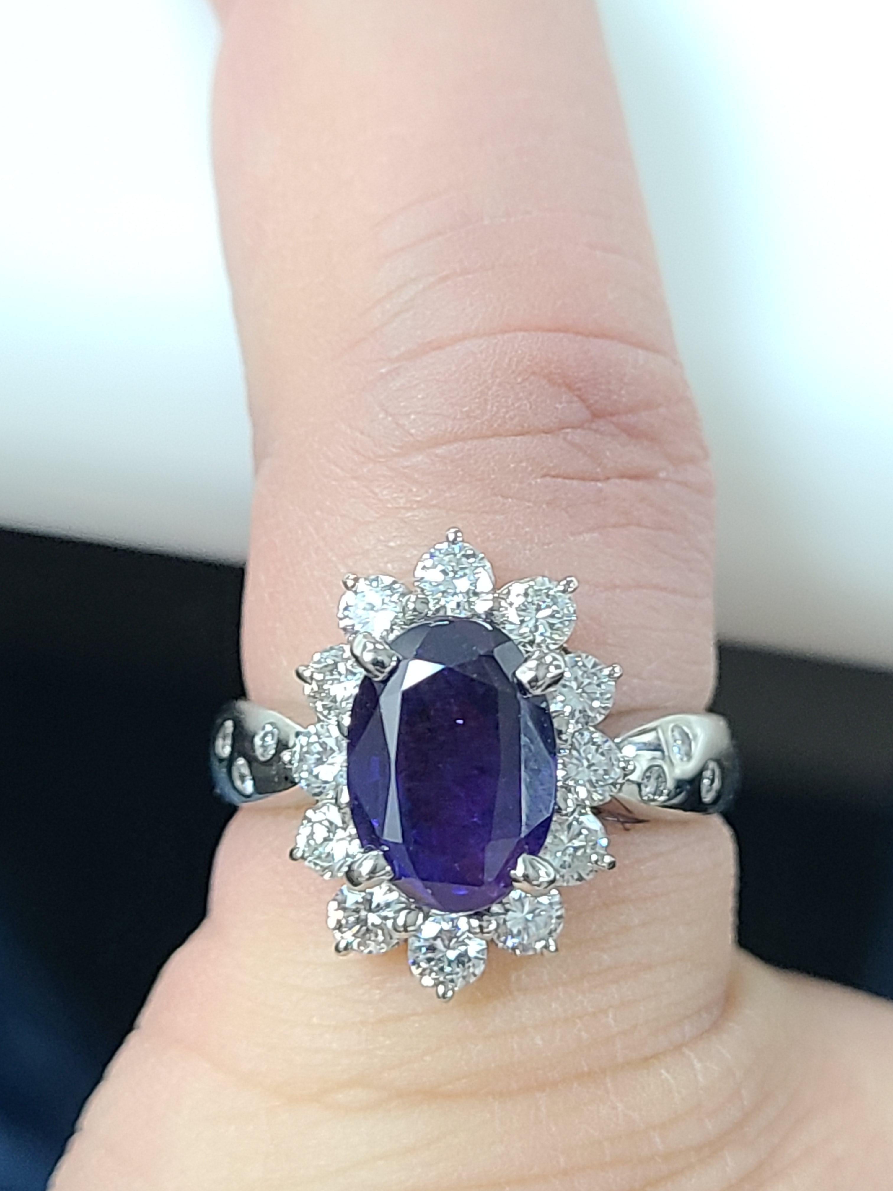 Platinum PT900 Purple Sapphire Ring with Diamonds 3