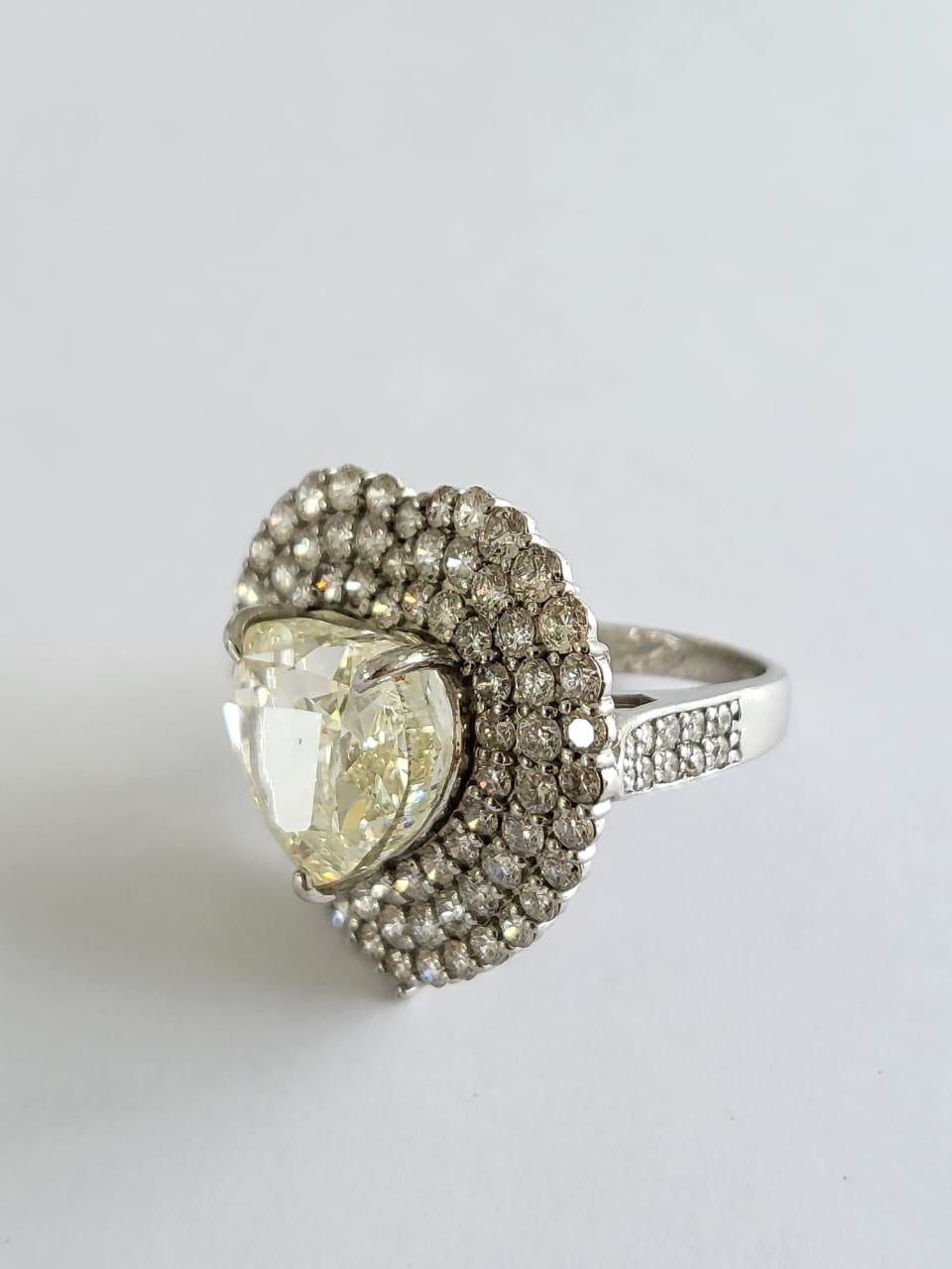 Art Deco Set in PT900, 10.01 carats, N colour VS2 clarity Heart Diamond Engagement Ring For Sale