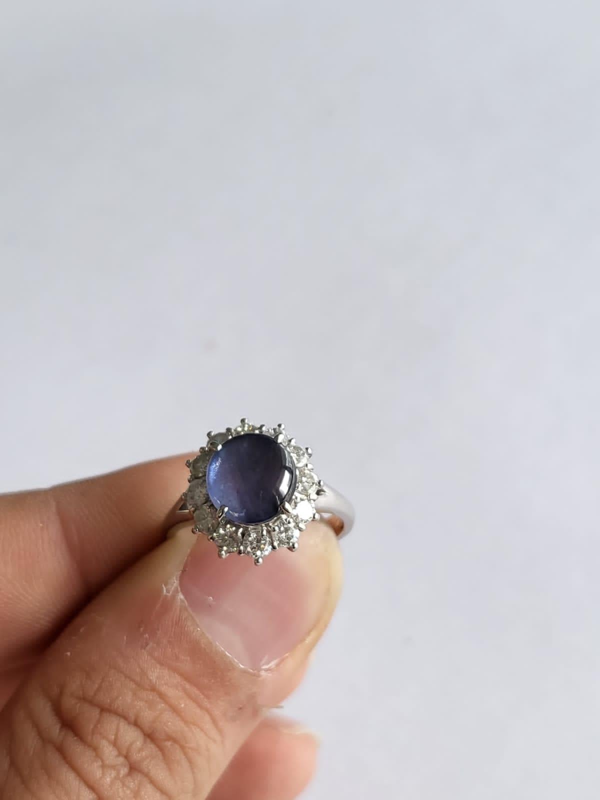 Bague de fiançailles PT900, saphir étoilé bleu naturel de 2,72 carats et diamants Neuf - En vente à Hong Kong, HK