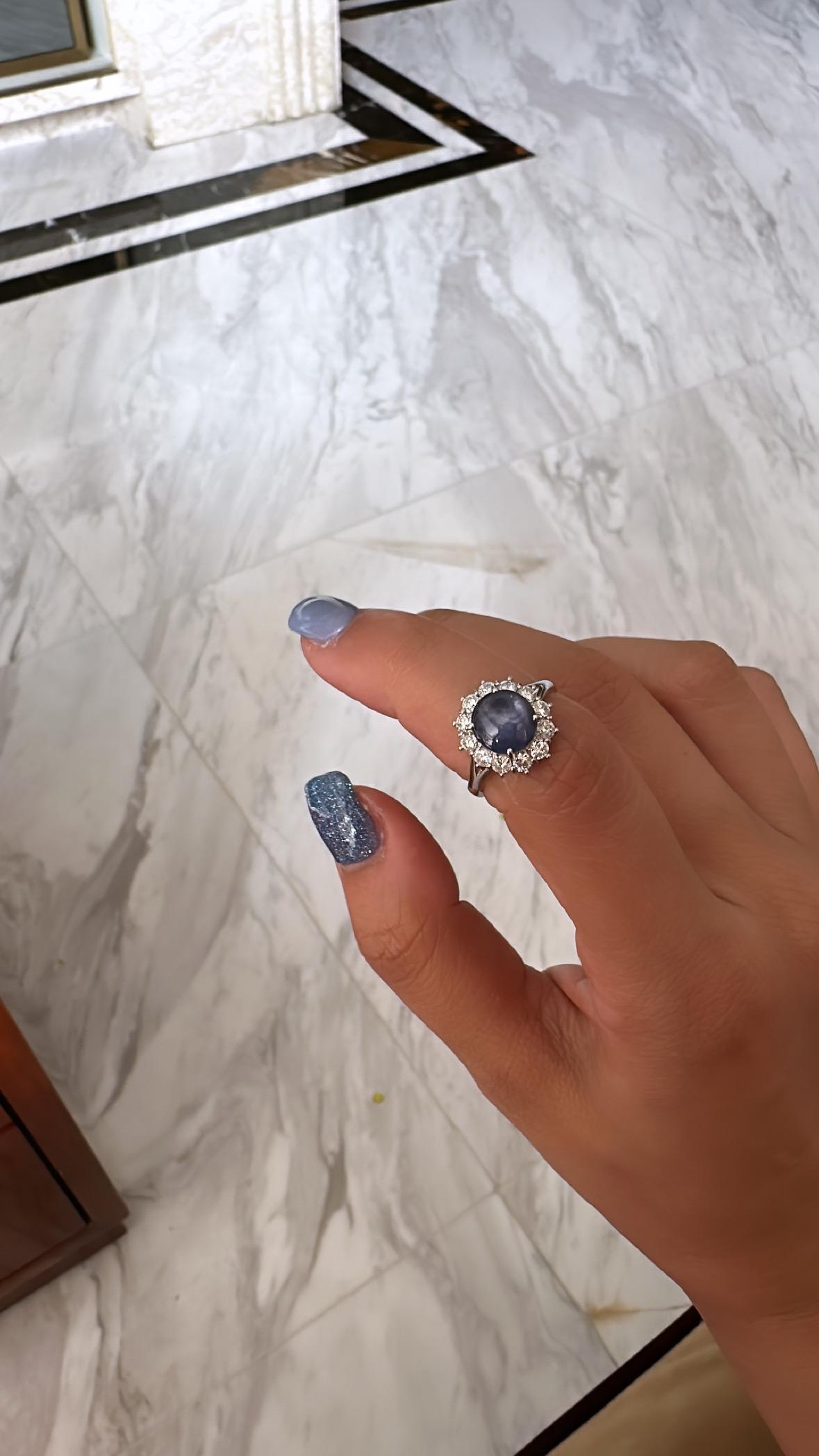 Verlobungsring in PT900, 2,72 Karat natürlicher blauer Sternsaphir & Diamanten im Angebot 3