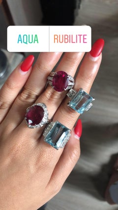 Set in PT900, Art Deco Style Rubilite or Tourmaline and Diamonds Cocktail Ring