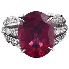 Set in PT900, Art Deco Style Rubilite or Tourmaline and Diamonds Cocktail Ring