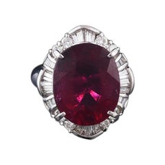 Set in PT900, Art Deco Style Tourmaline/Rubilite and Diamonds Cocktail Ring