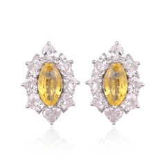 Set in white 18K Gold, 2.95 carats, Yellow Sapphire & Diamond Stud Earrings