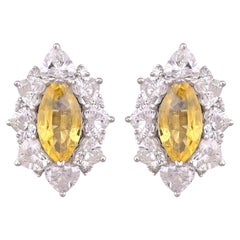 Set in white 18K Gold, 2.95 carats, Yellow Sapphire & Diamond Stud Earrings