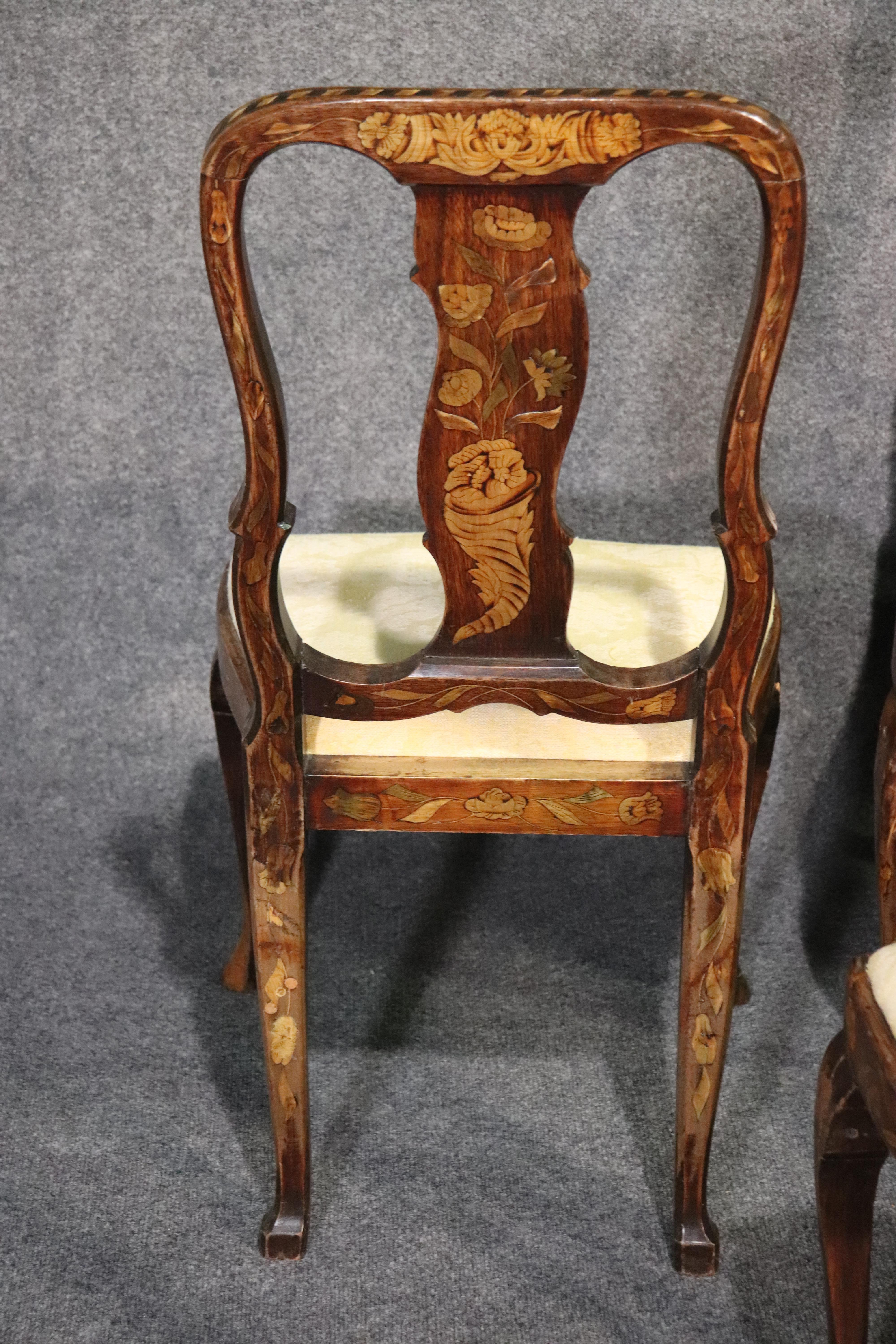 Set 5 Inlaid Satinwood Walnut Dutch Marquetry Dining Side Chairs, circa 1890s 7
