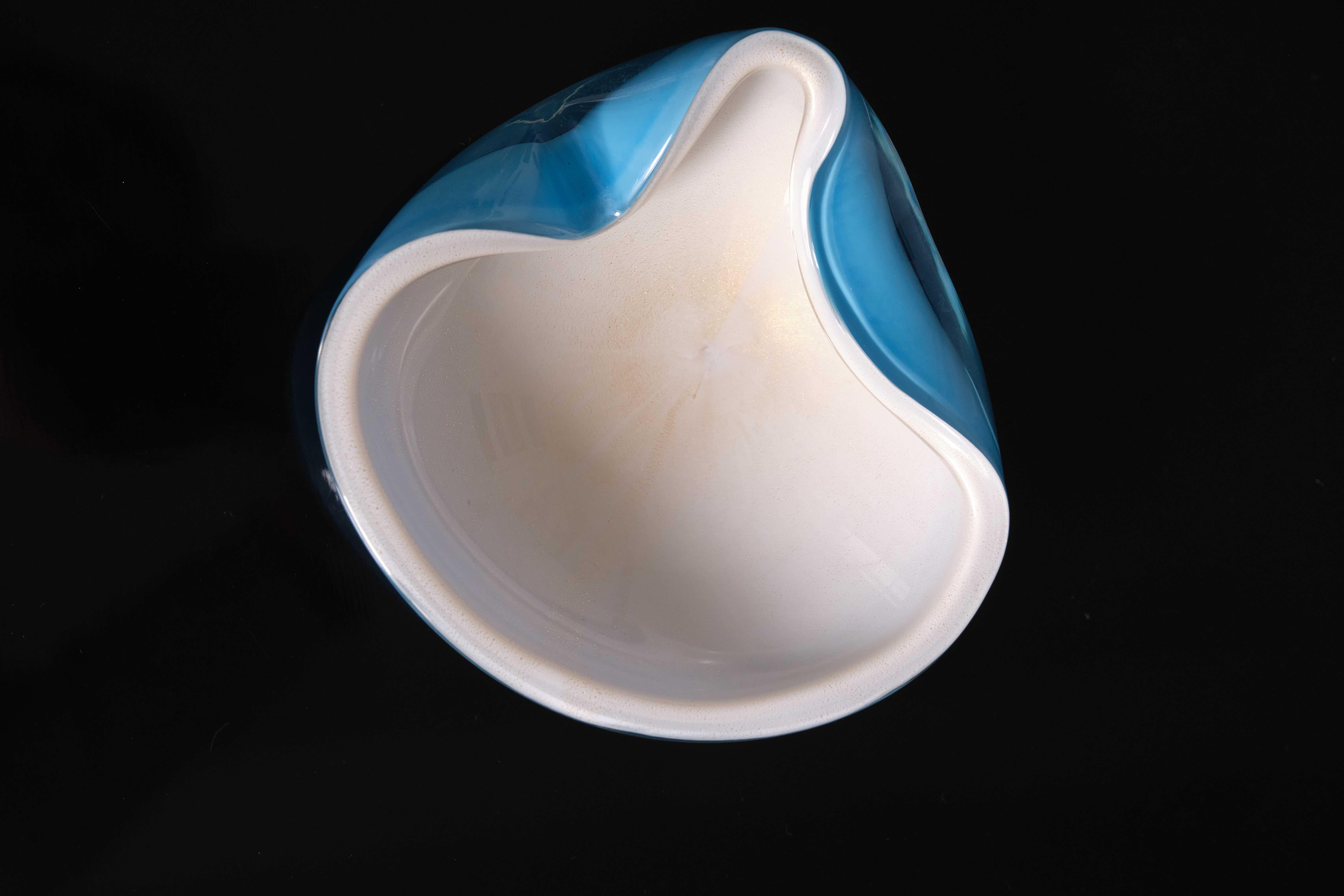 CONJUNTO de cuencos italianos de cristal de Murano azul y blanco, Italia, años 50 Art Decó en venta