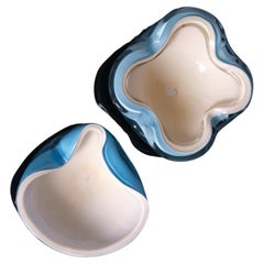 CONJUNTO de cuencos italianos de cristal de Murano azul y blanco, Italia, años 50