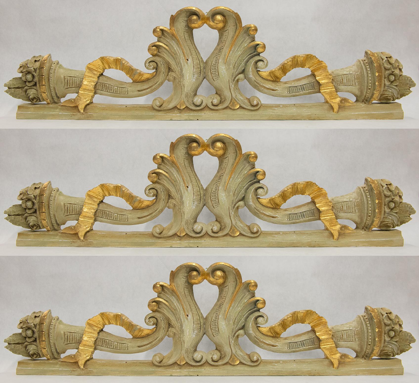 Charles X Set of Three Italian Lacquer and Giltwood Overdoor or Friezes