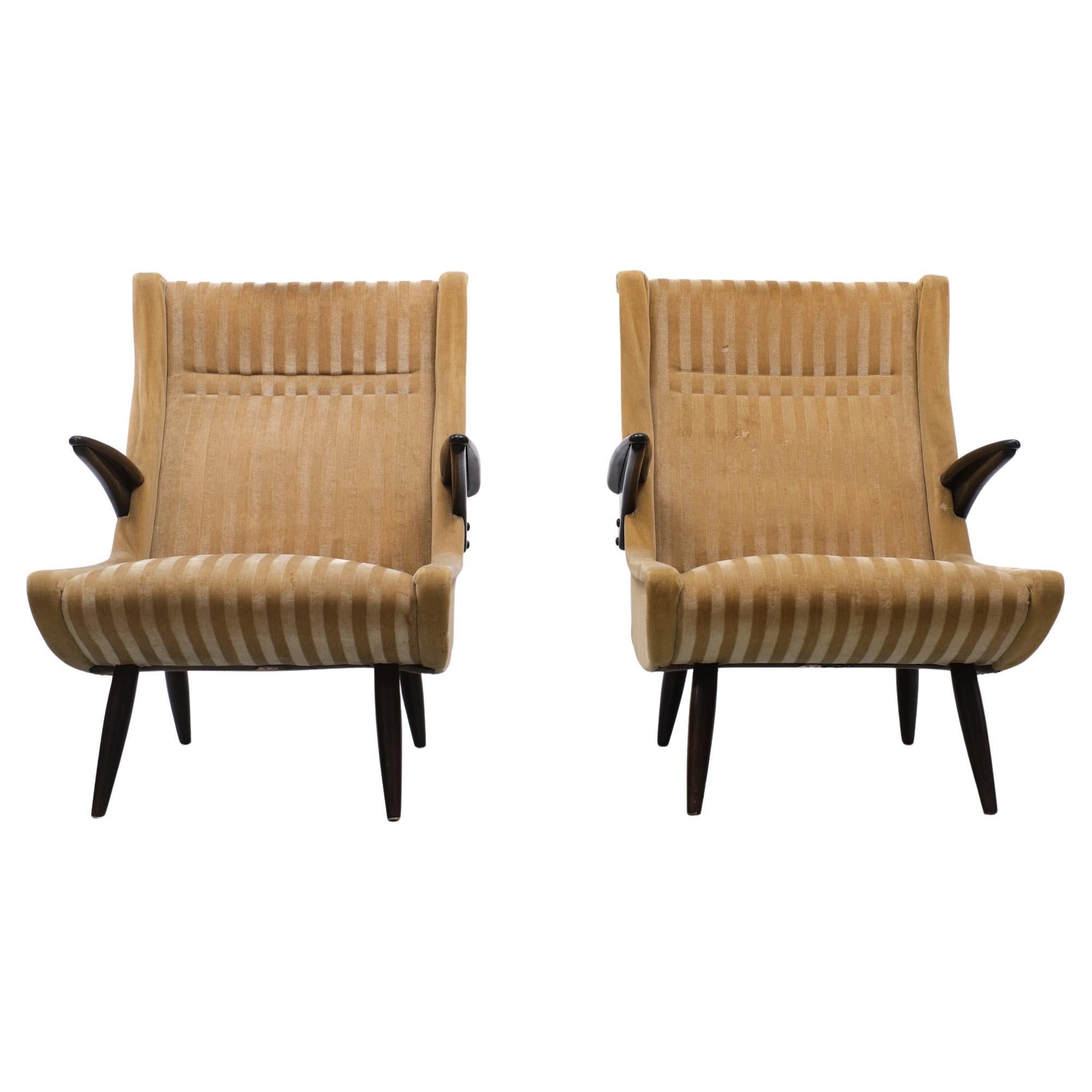 Velvet Set Italian Lounge Chairs, 1950s 