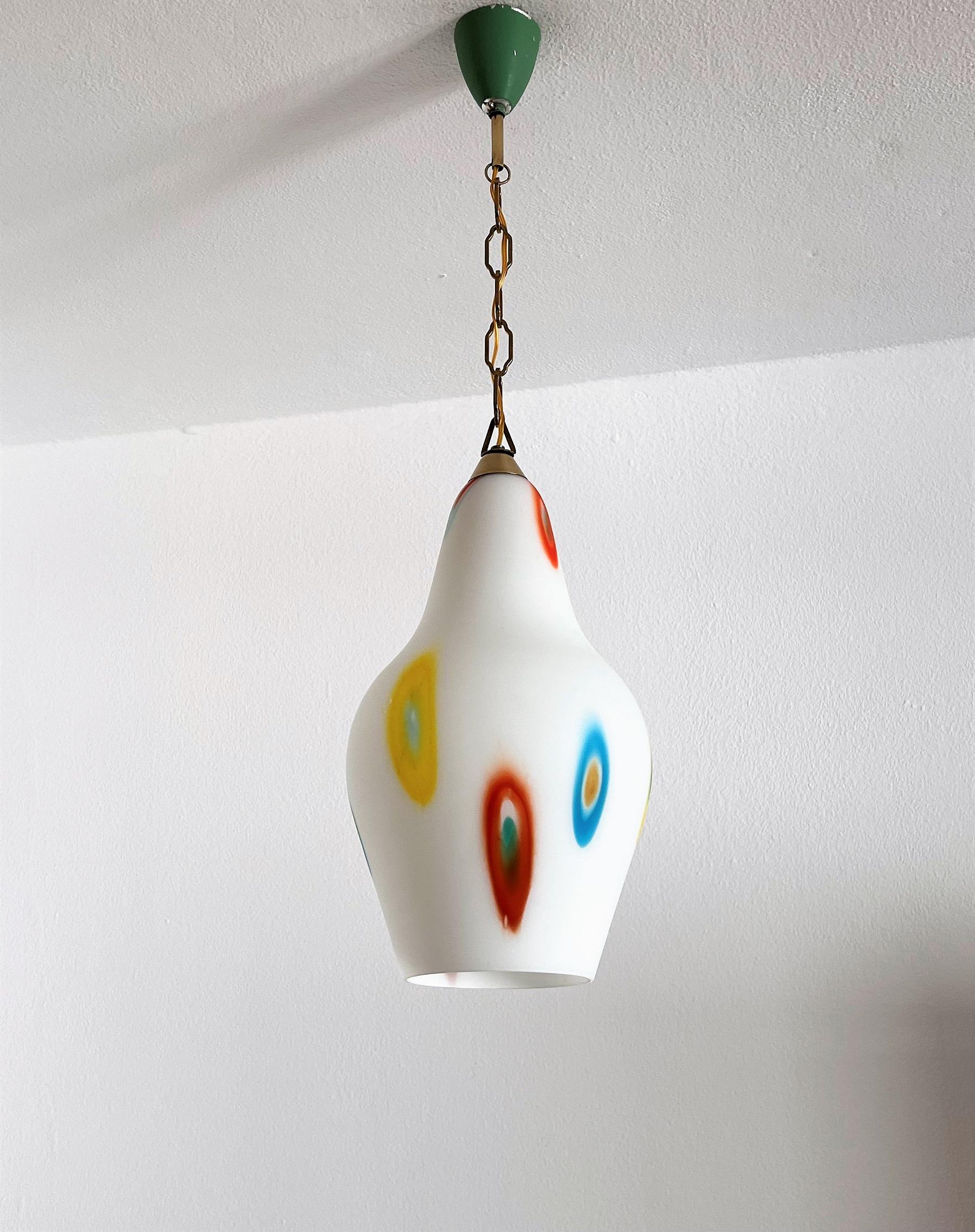 Italian Midcentury Murano Glass Pendant Lights with Colorful Murrine, 1970s For Sale 4