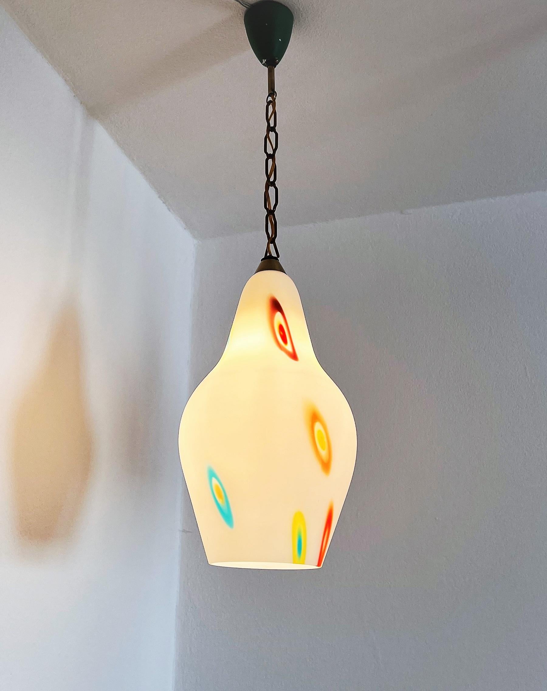 Italian Midcentury Murano Glass Pendant Lights with Colorful Murrine, 1970s For Sale 7