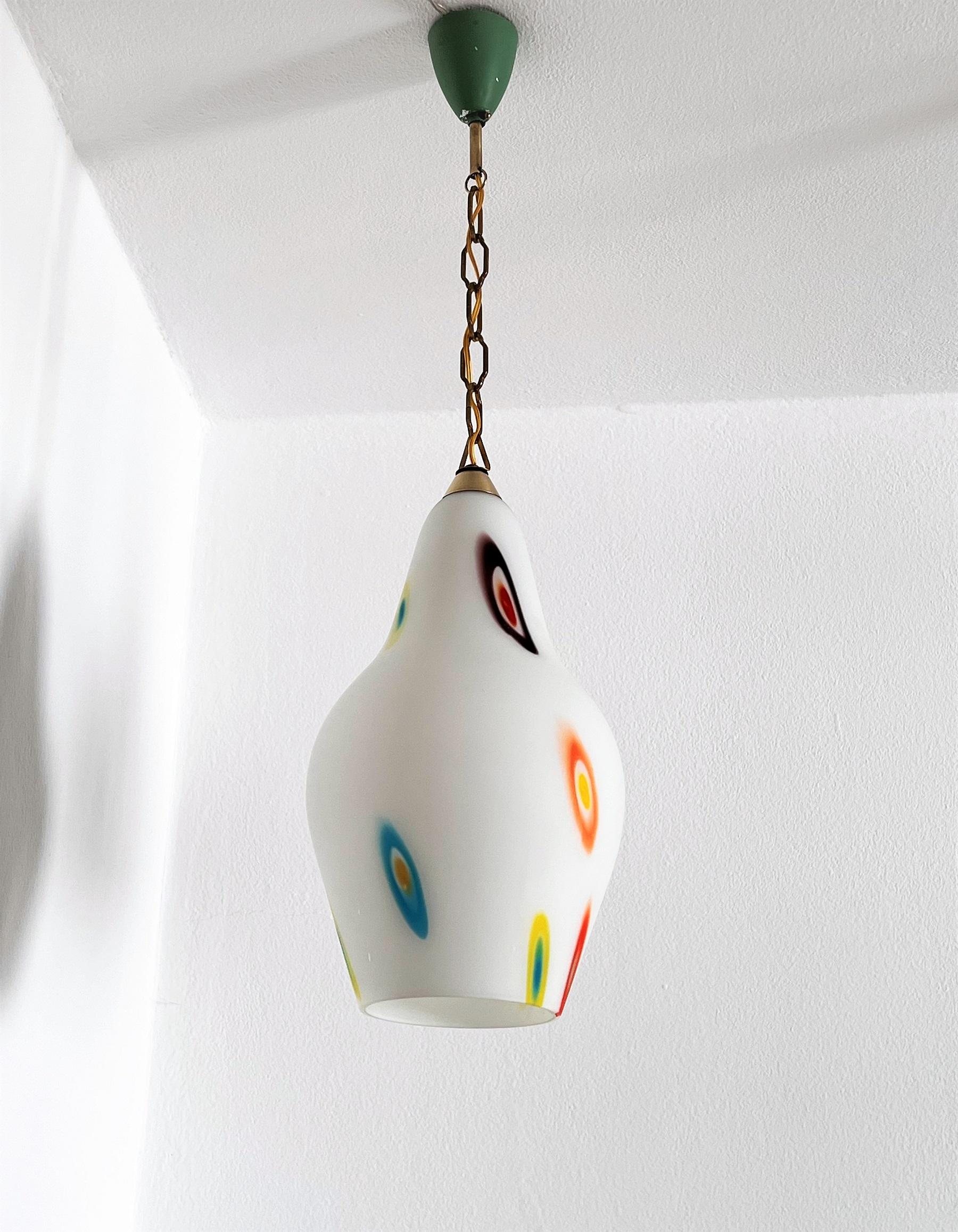 Mid-Century Modern Italian Midcentury Murano Glass Pendant Lights with Colorful Murrine, 1970s For Sale