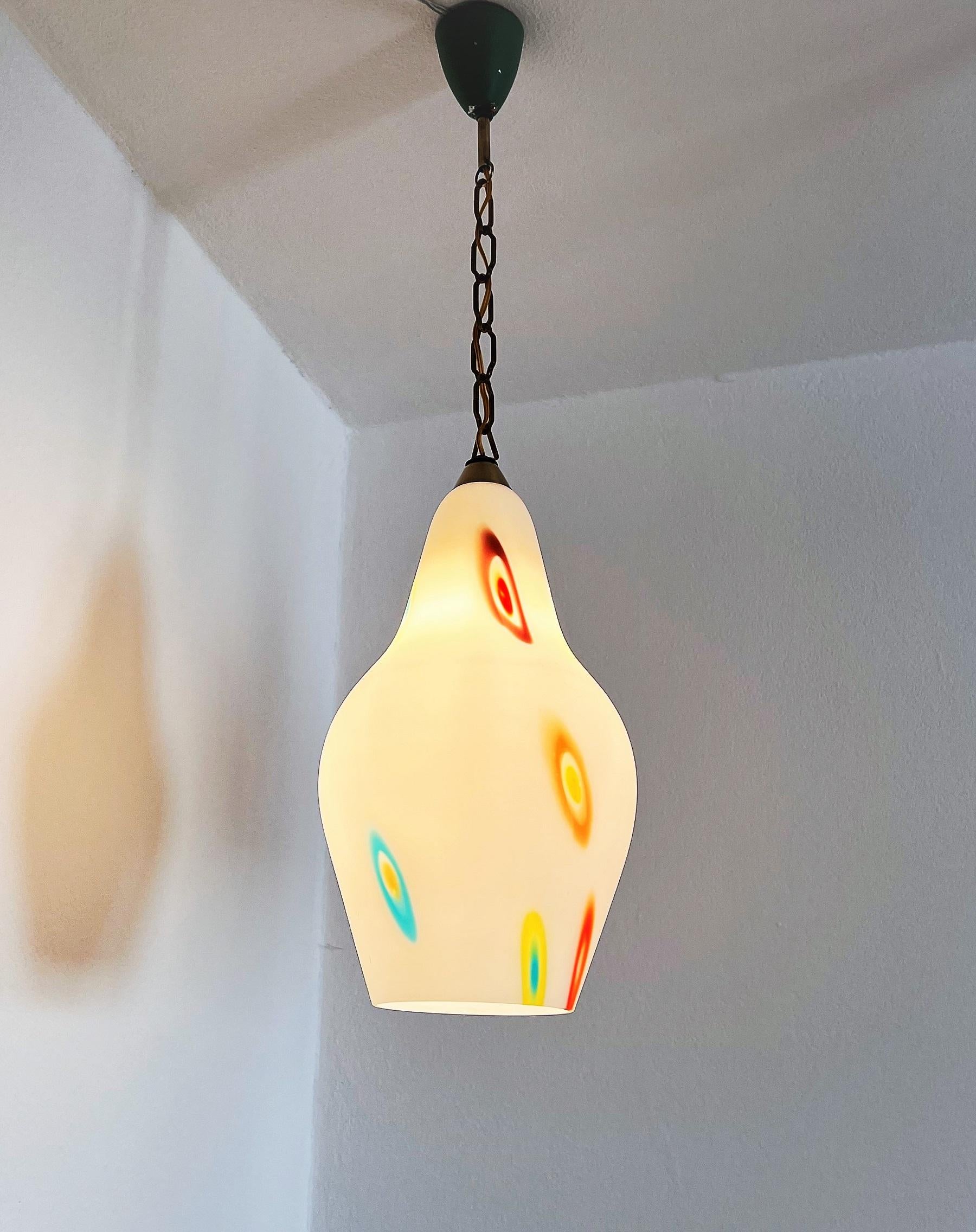 Late 20th Century Italian Midcentury Murano Glass Pendant Lights with Colorful Murrine, 1970s For Sale