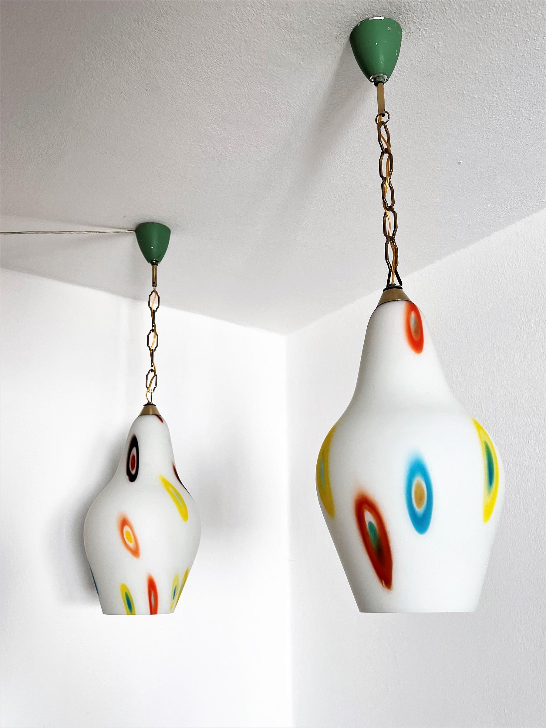 Italian Midcentury Murano Glass Pendant Lights with Colorful Murrine, 1970s For Sale 2